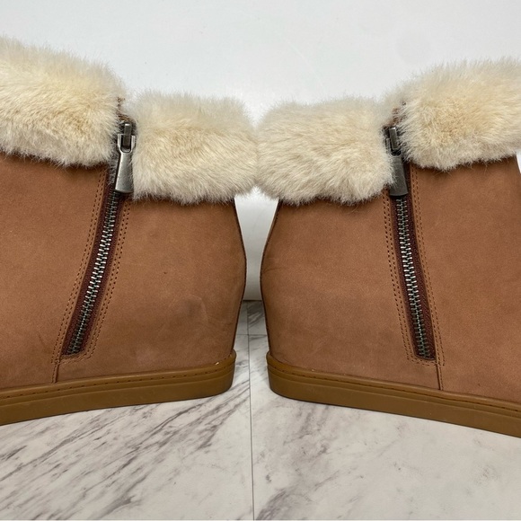 Paolo Flossie Brown Faux Fur Cuff Hidden Wedge Bootie 9 1/2 M - Picture 8 of 14